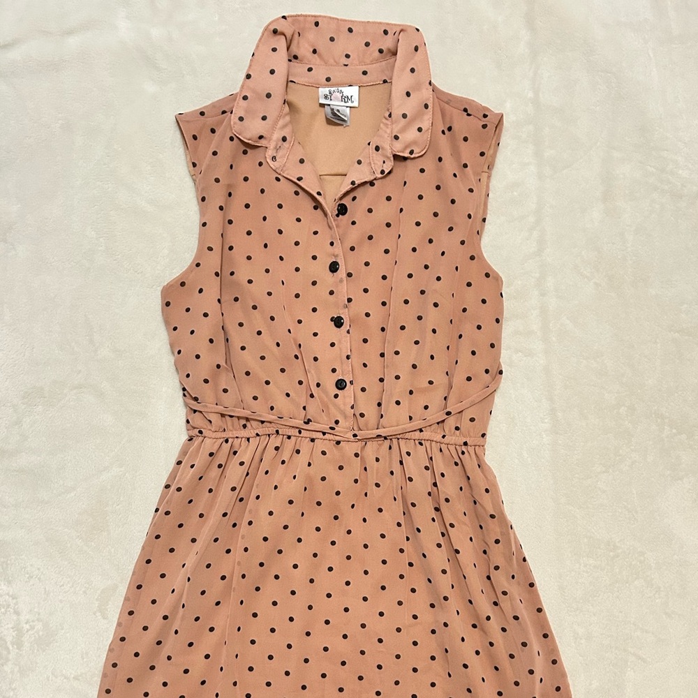 Sleeveless Pink and Black Polka Dot Dress